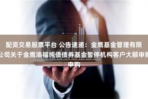 配资交易股票平台 公告速递：金鹰基金管理有限公司关于金鹰添福纯债债券基金暂停机构客户大额申购