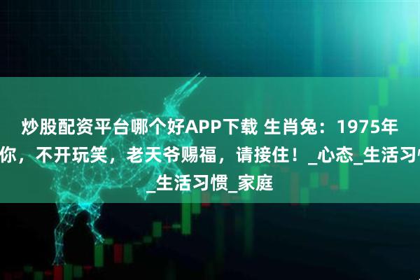 炒股配资平台哪个好APP下载 生肖兔：1975年49岁的你，不开玩笑，老天爷赐福，请接住！_心态_生活习惯_家庭