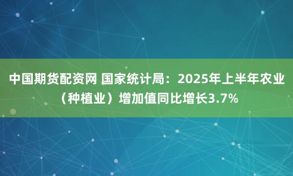 中国期货配资网 国家统计局：2025年上半年农业（种植业）增加值同比增长3.7%