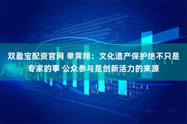 双盈宝配资官网 单霁翔：文化遗产保护绝不只是专家的事 公众参与是创新活力的来源